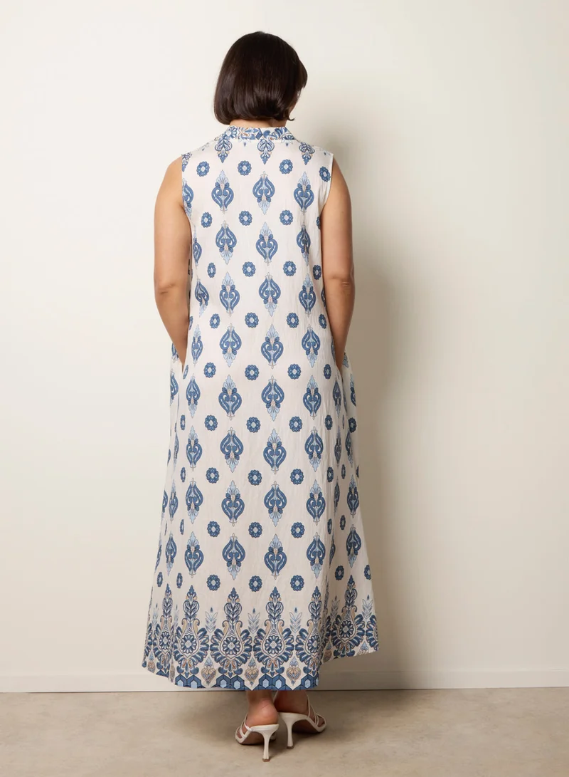 Blue Vanilla Floral Print A Line Dress